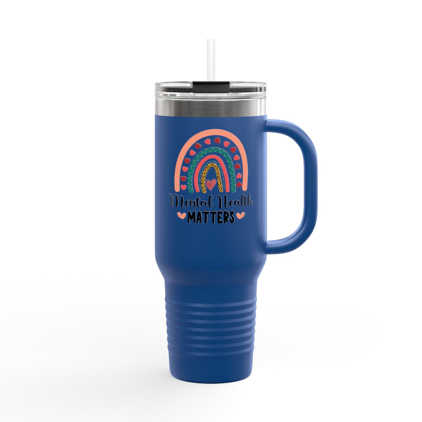 Insulated Travel Mug with Rainbow Design, Mental Health Matters - Reusable Cup for Coffee, Tea, Gifts for Her, Wellness Products