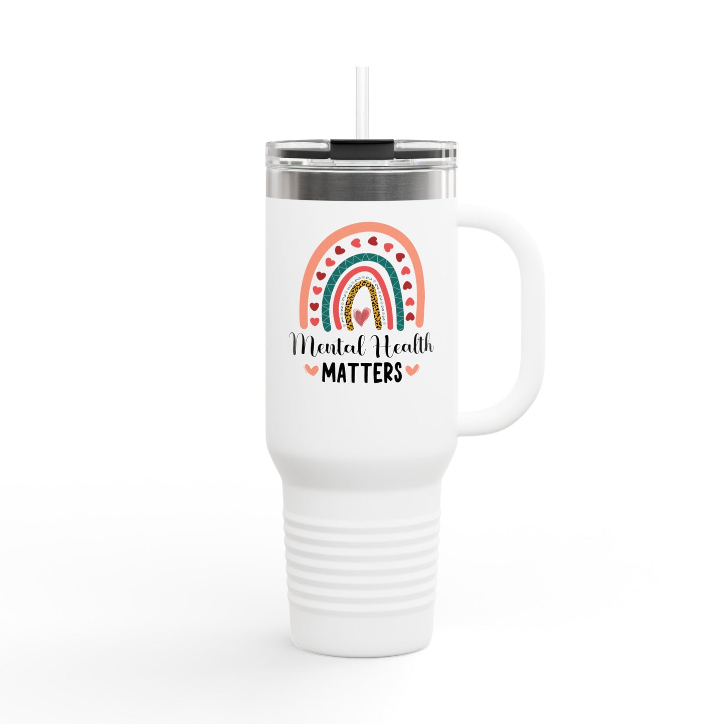 Insulated Travel Mug with Rainbow Design, Mental Health Matters - Reusable Cup for Coffee, Tea, Gifts for Her, Wellness Products