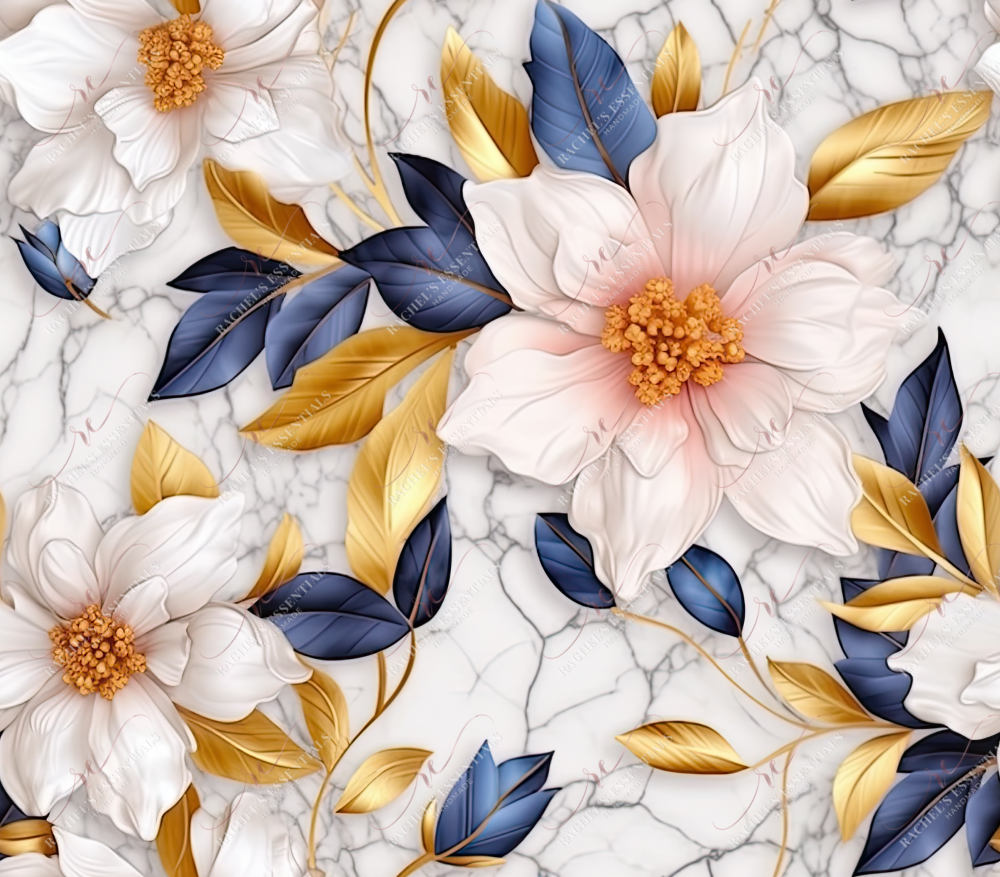 3D Navy And Gold Floral - Ready To Press Sublimation Transfer Print Sublimation