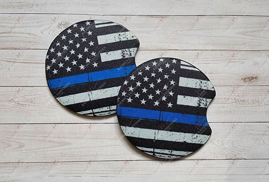 Blue Line Flag Car Coaster - Soft
