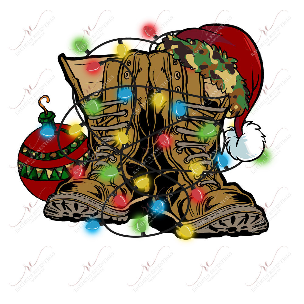 Christmas Lights Military Boots - Ready To Press Sublimation Transfer Print Sublimation