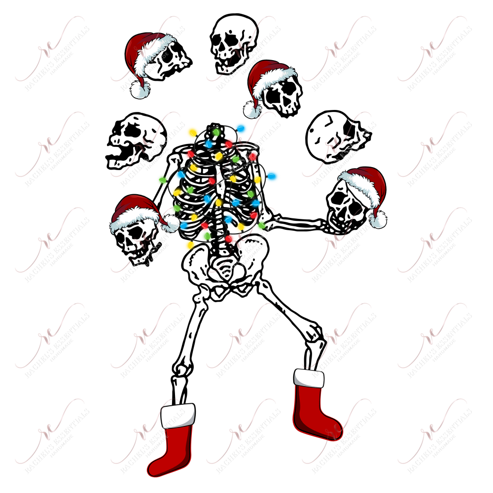 Christmas Skeleton Juggling Skulls - Ready To Press Sublimation Transfer Print Sublimation