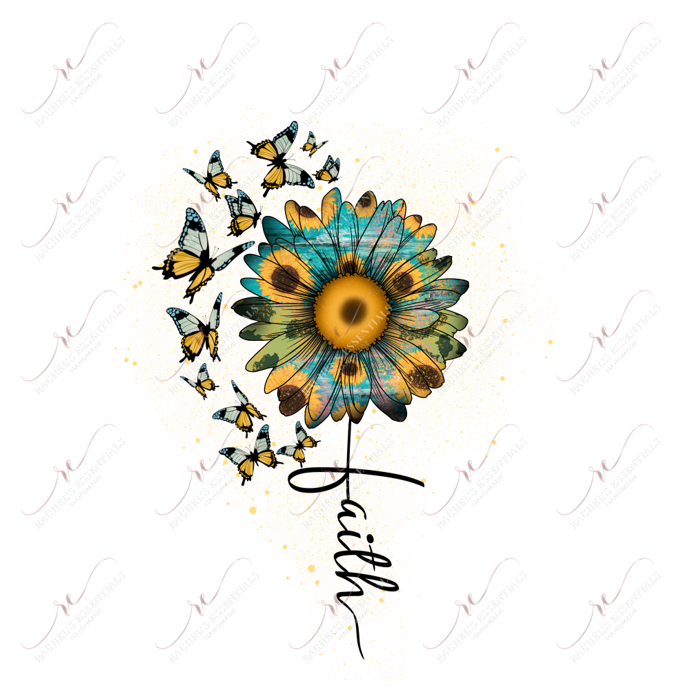 Faith Flower And Butterflies - Ready To Press Sublimation Transfer Print Sublimation