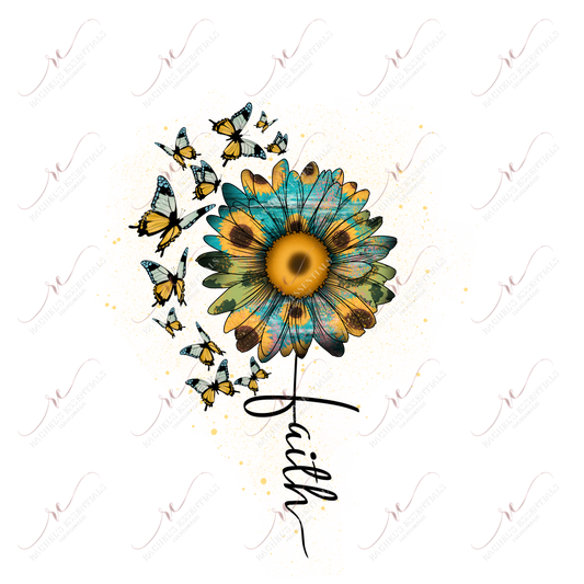 Faith Flower And Butterflies - Ready To Press Sublimation Transfer Print Sublimation