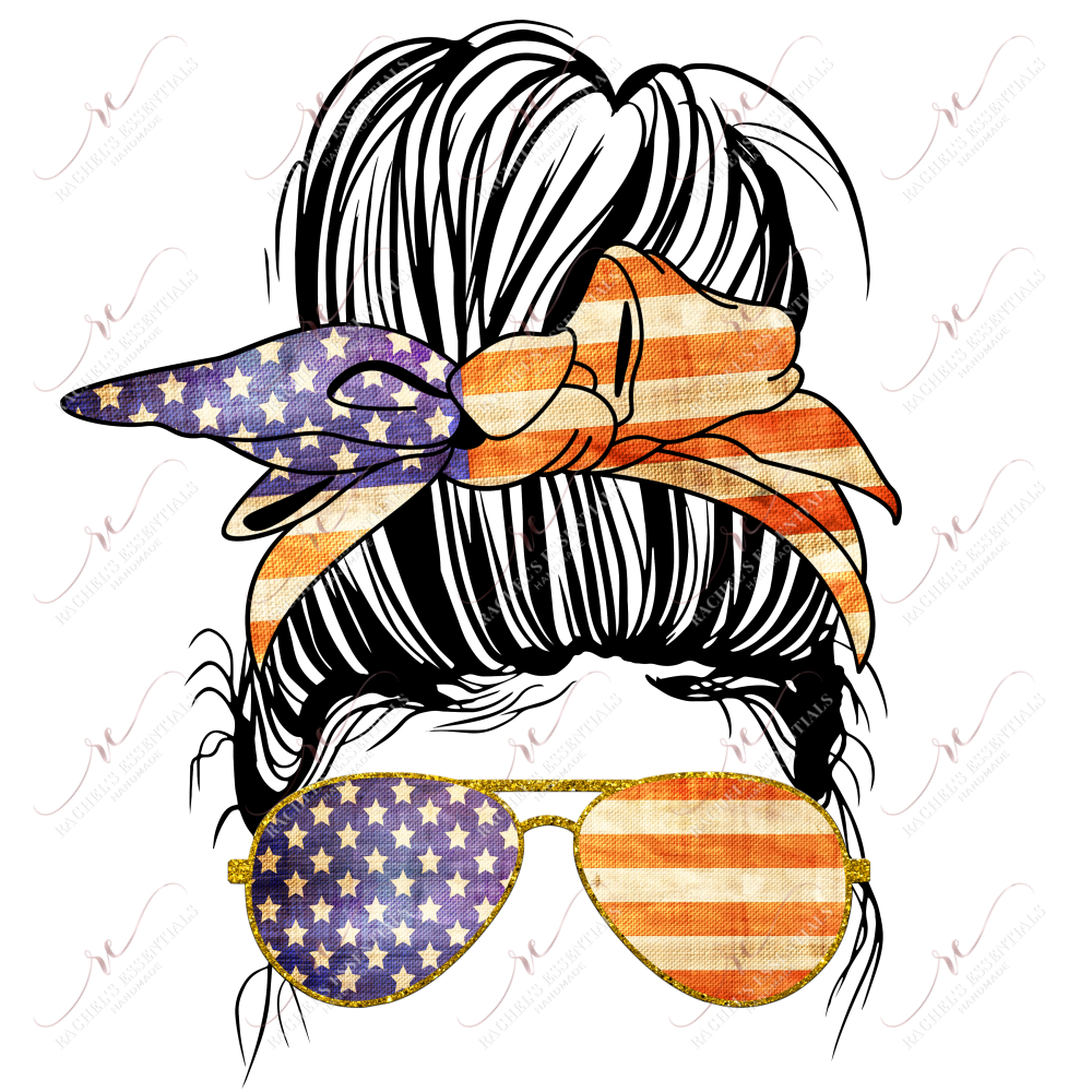 Flag Messy Bun - Sublimation Print Transfer Ready To Press