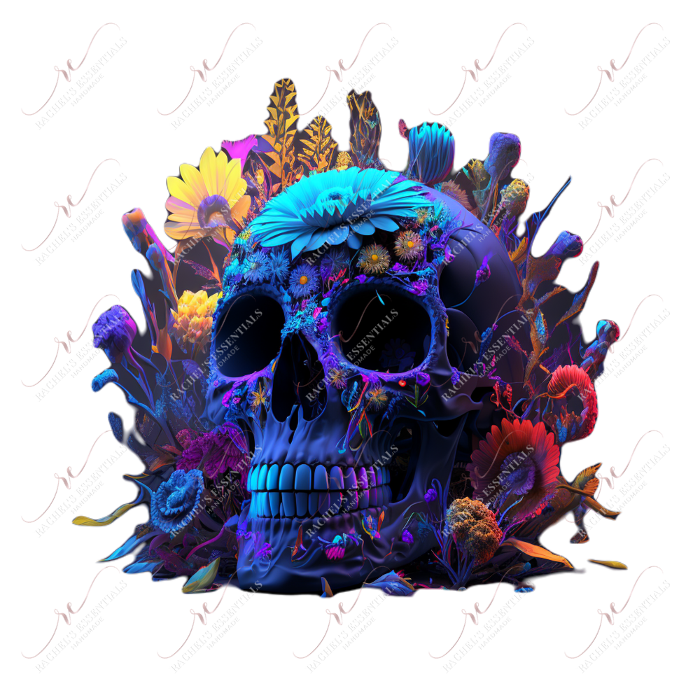 Floral Neon Skull- Ready To Press Sublimation Transfer Print Sublimation