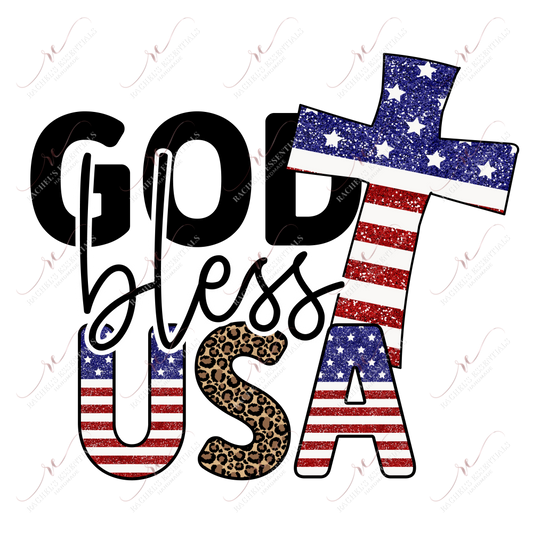 God Bless Usa Cross - Ready To Press Sublimation Transfer Print Sublimation
