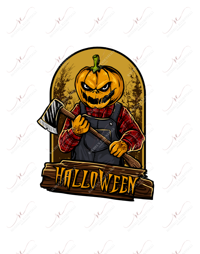 Halloween Pumpkin Head Ax - Ready To Press Sublimation Transfer Print Sublimation