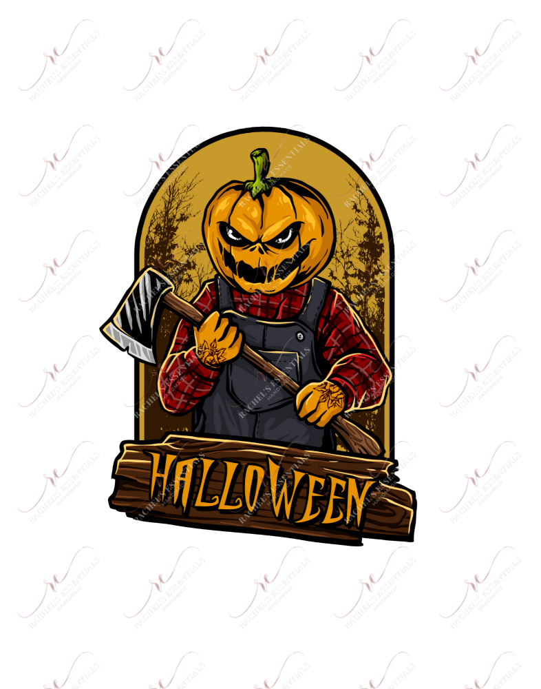 Halloween Pumpkin Head Ax - Ready To Press Sublimation Transfer Print Sublimation