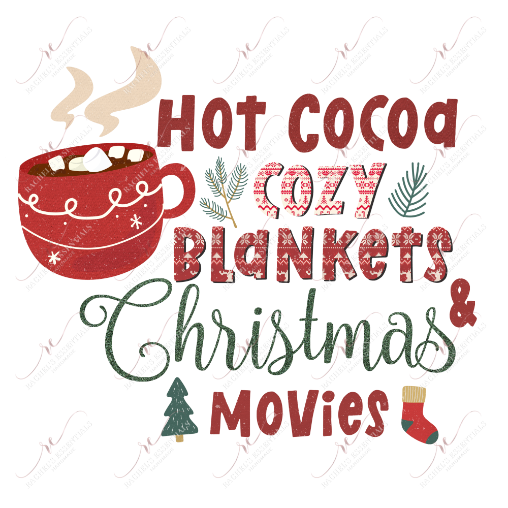 Hot cocoa cozy blankets Christmas movies - ready to press sublimation  transfer print