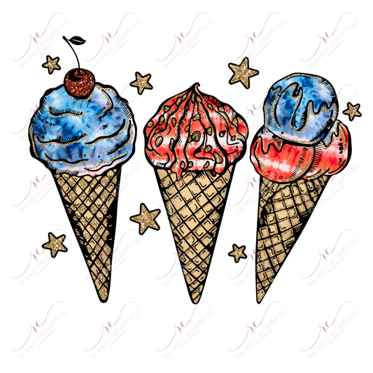 Ice Cream Cone Red White Blue - Htv Transfer