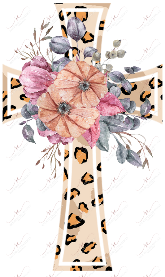 Leopard Cross With Flowers - Ready To Press Sublimation Transfer Print Sublimation