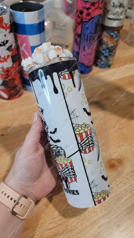 Let’s Watch Scary Movies Split Tumblr With Popcorn Topper And Extra Lid 20Oz Tumbler