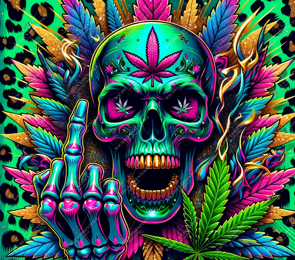 Neon Weed Skull - Ready To Press Sublimation Transfer Print Sublimation