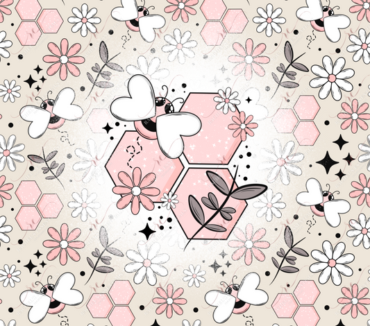 Pink Bees - Ready To Press Sublimation Transfer Print 4/24 Sublimation