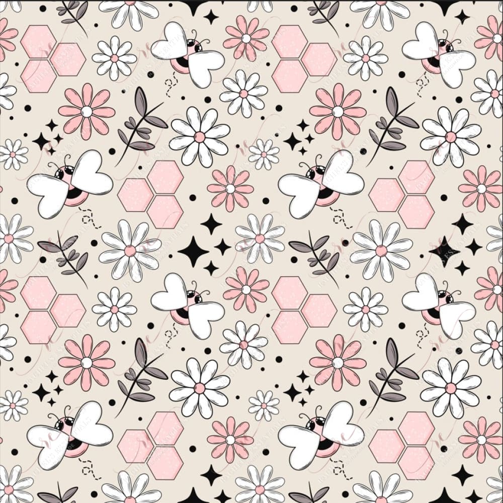 Pink Bees - Ready To Press Sublimation Transfer Print Seamless 4/24 Sublimation