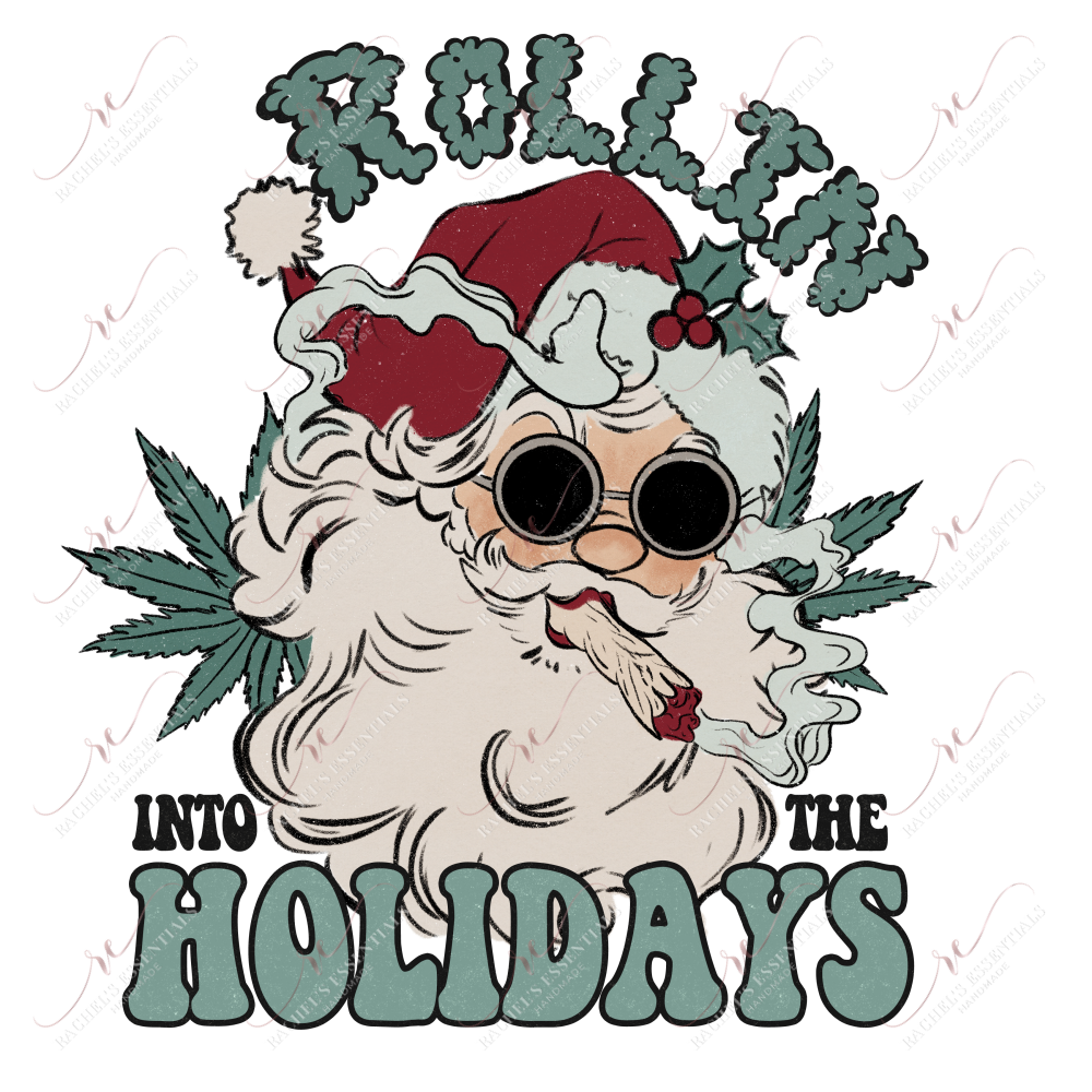Santa smoking a joint with weed behind him