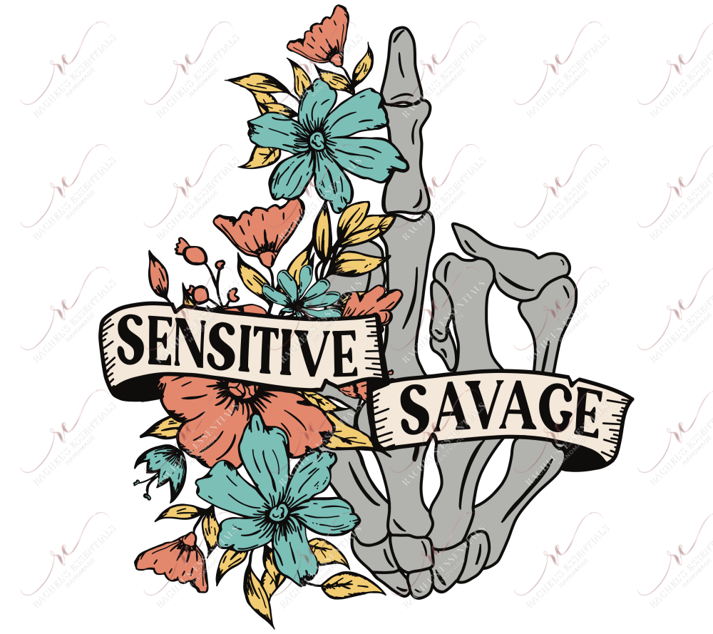 Sensitive Savage Skeleton Hand - Ready To Press Sublimation Transfer Print Sublimation