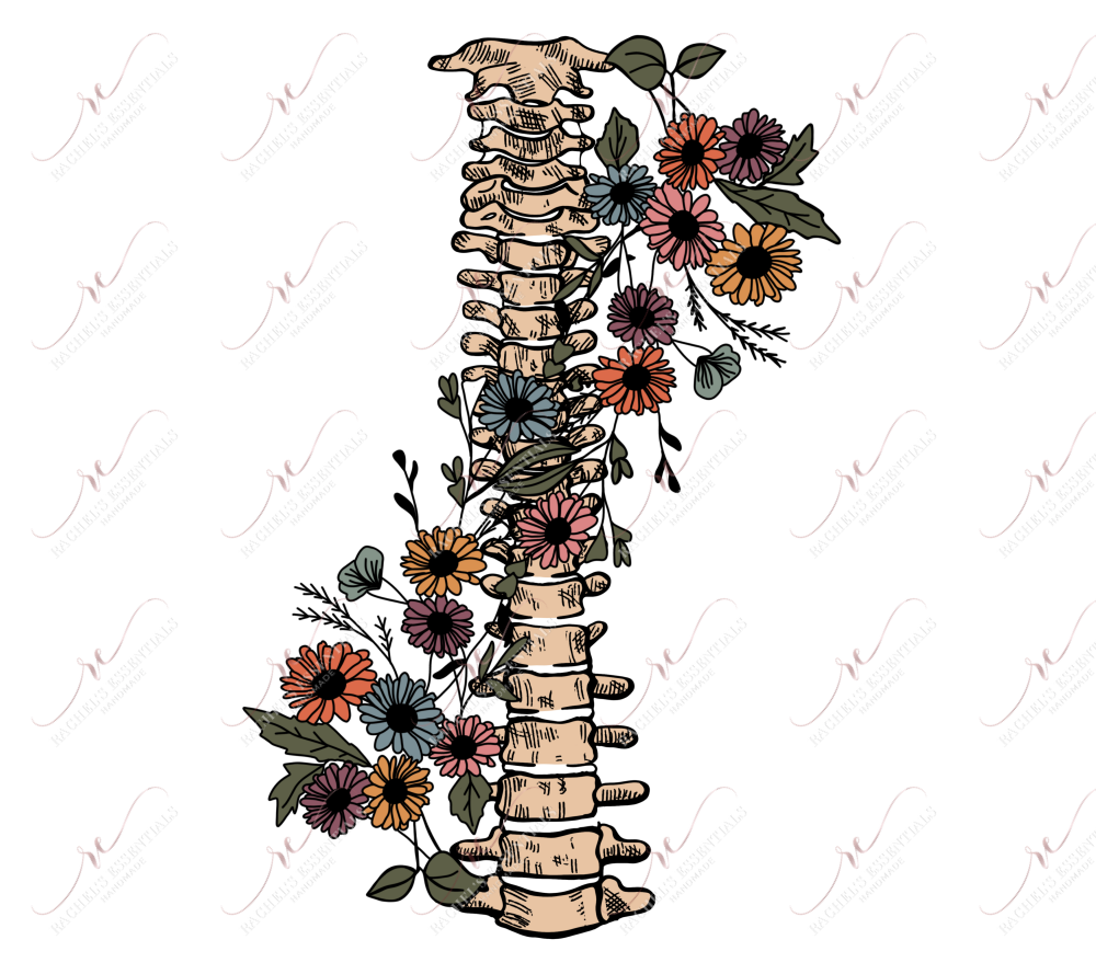 Skeletal Spine And Flowers - Ready To Press Sublimation Transfer Print Sublimation