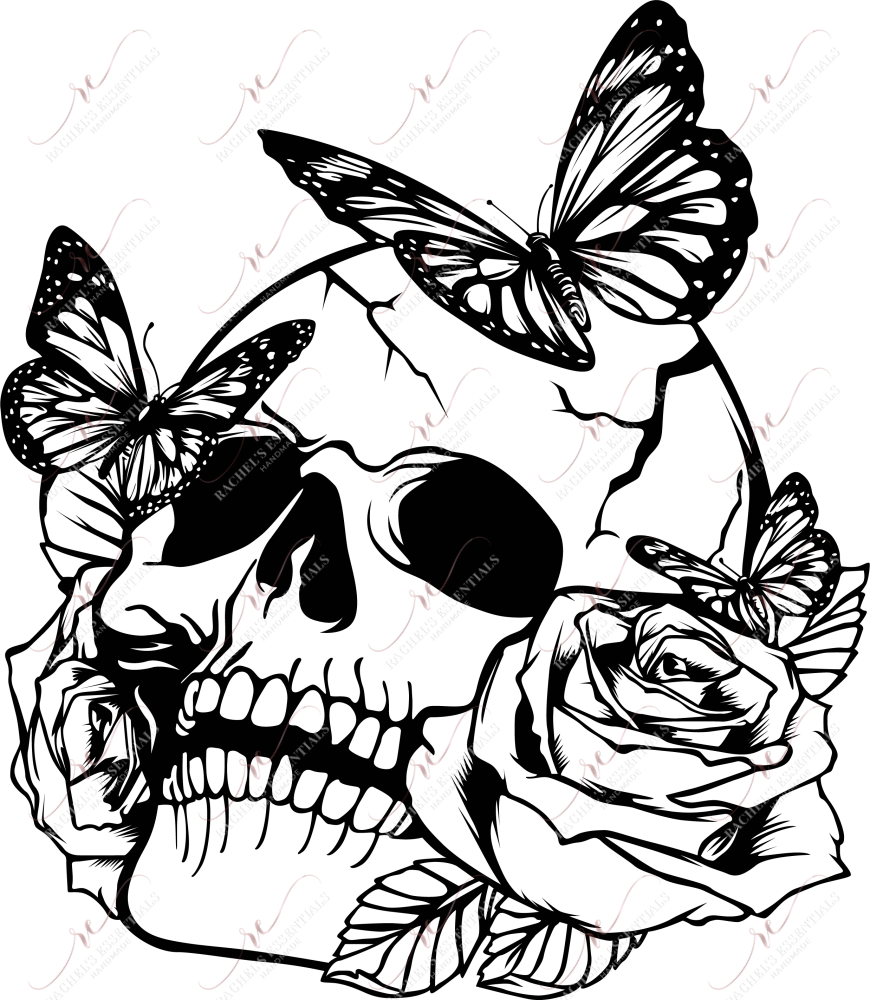 Skeleton Butterflies And Rose - Ready To Press Sublimation Transfer Print Sublimation