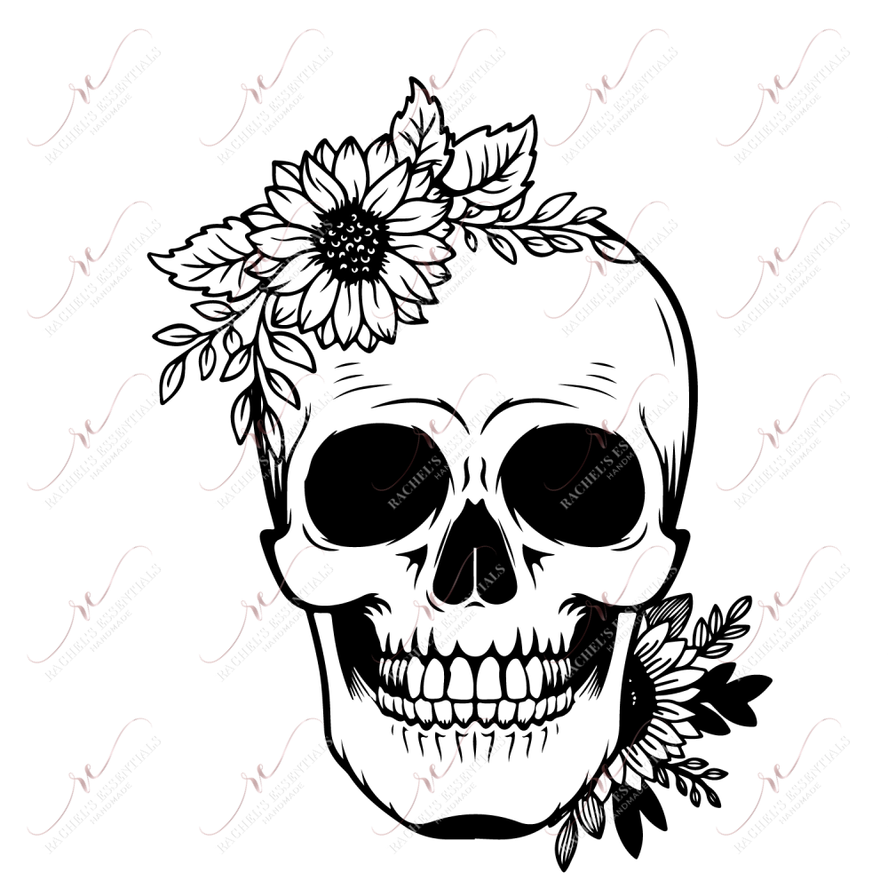 Skull And Flowers - Ready To Press Sublimation Transfer Print Sublimation