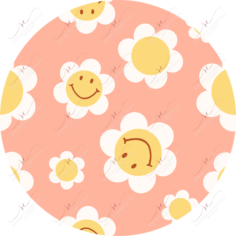 Smiley Face Flowers Car Coaster - Ready To Press Sublimation Transfer Print Sublimation