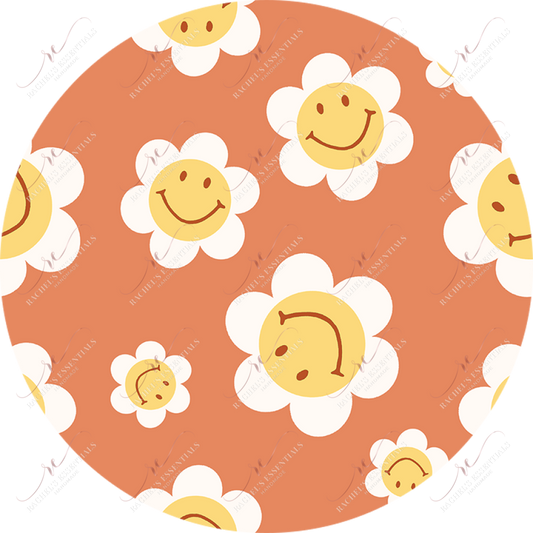 Smiley Face Flowers Car Coaster - Ready To Press Sublimation Transfer Print Sublimation
