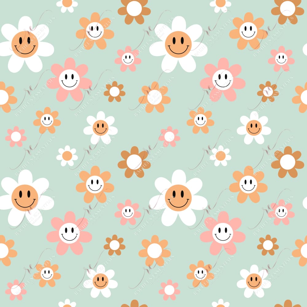 Smiley Face Flowers Green - 20Oz Straight Vinyl Wrap