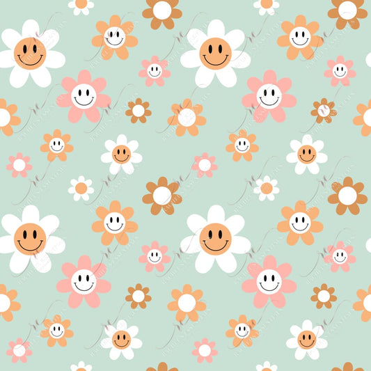 Smiley Face Flowers Green - 20Oz Straight Vinyl Wrap