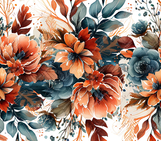 Vintage Floral Orange & Teal - Vinyl Wrap Vinyl