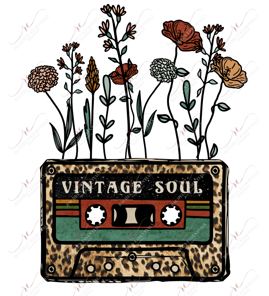 Vintage Soul Cassette And Flowers - Ready To Press Sublimation Transfer Print Sublimation