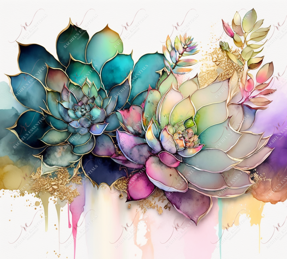 Watercolor Succulents - Ready To Press Sublimation Transfer Print Sublimation