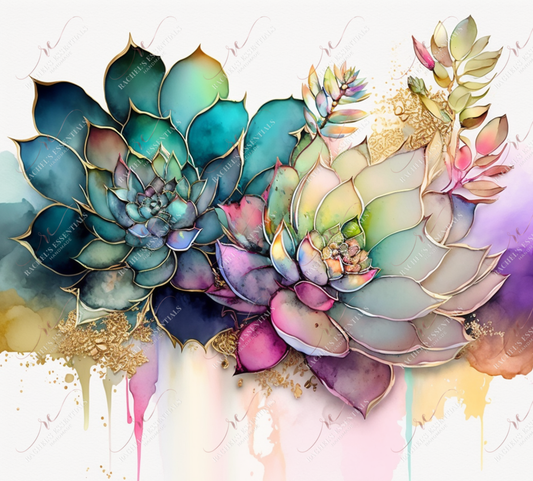 Watercolor Succulents - Ready To Press Sublimation Transfer Print Sublimation