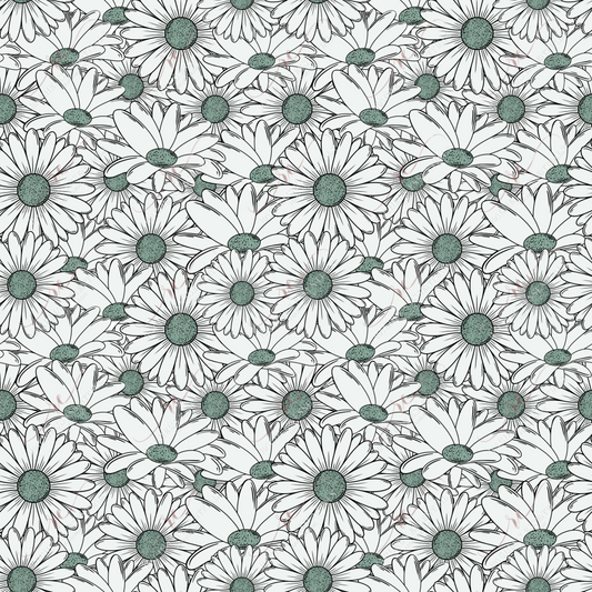 White And Teal Daisies - Ready To Press Sublimation Transfer Print Sublimation