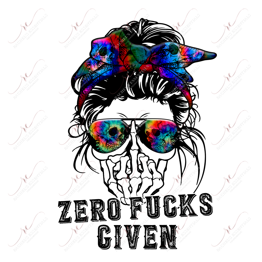 Zero Fucks Given Messy Bun Skull - Ready To Press Sublimation Transfer Print Sublimation