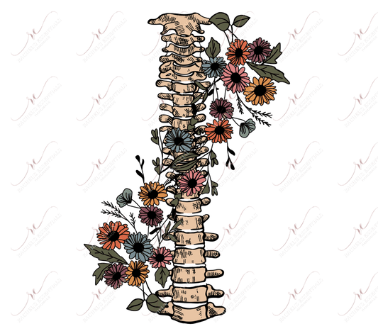 Skeletal Spine And Flowers - Htv Transfer