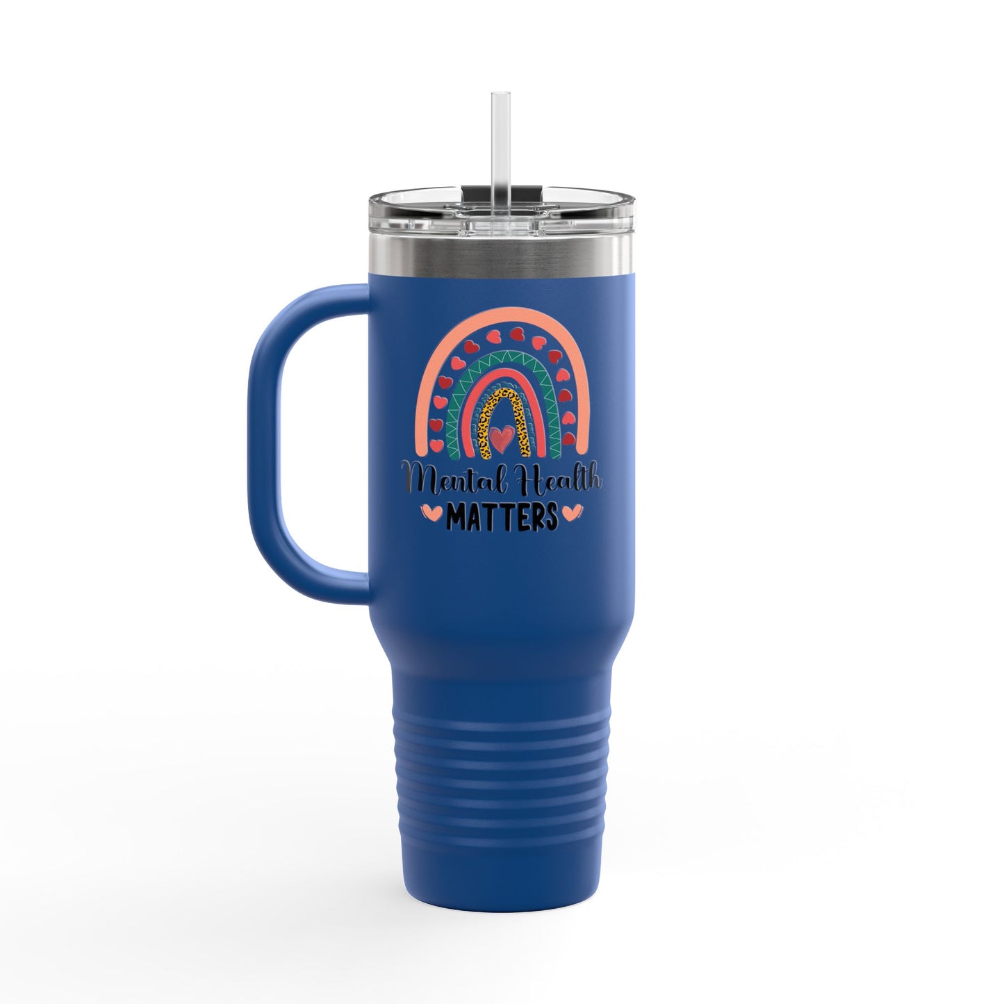 Insulated Travel Mug with Rainbow Design, Mental Health Matters - Reusable Cup for Coffee, Tea, Gifts for Her, Wellness Products