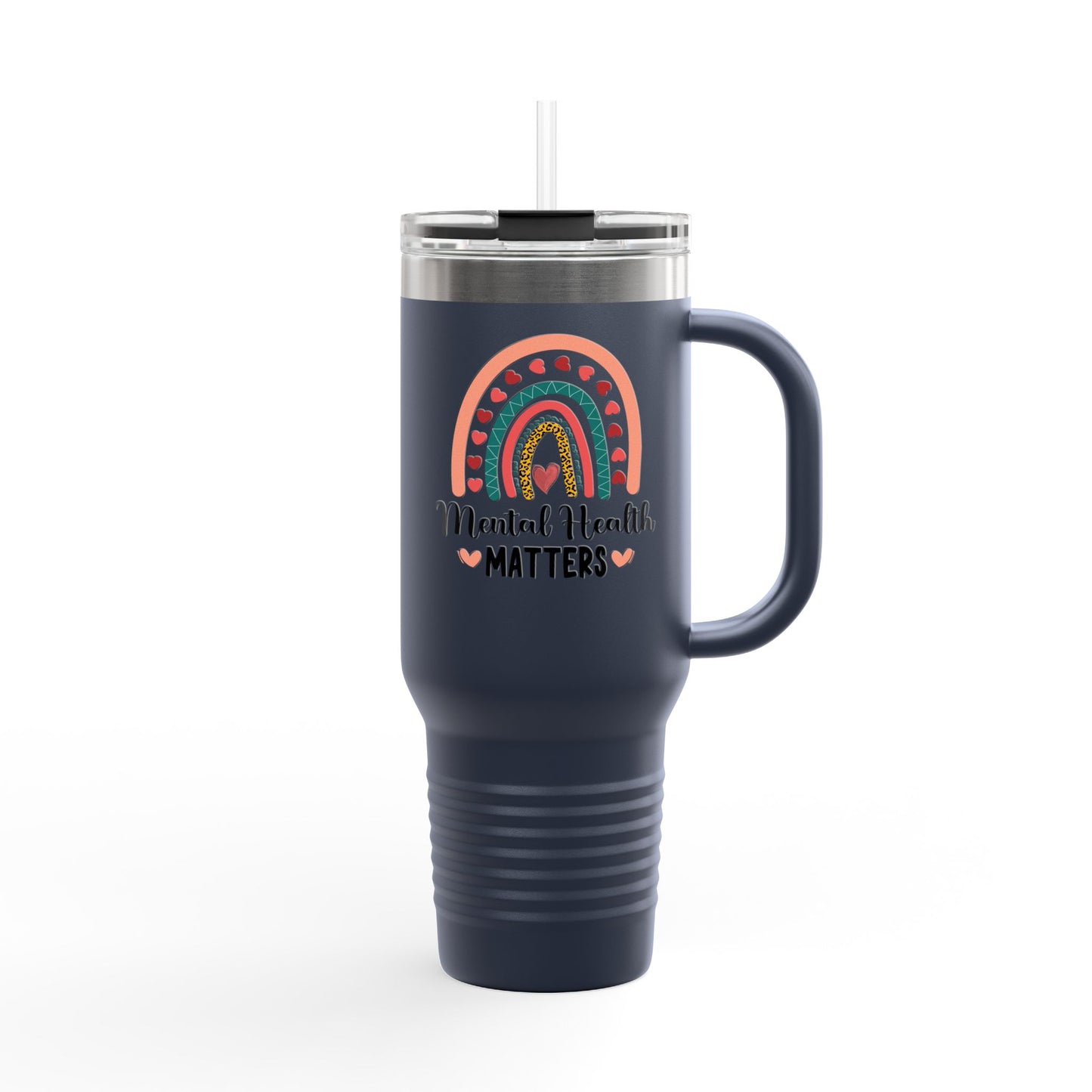 Insulated Travel Mug with Rainbow Design, Mental Health Matters - Reusable Cup for Coffee, Tea, Gifts for Her, Wellness Products