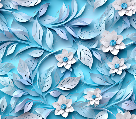 3D Blue Floral - Ready To Press Sublimation Transfer Print Sublimation