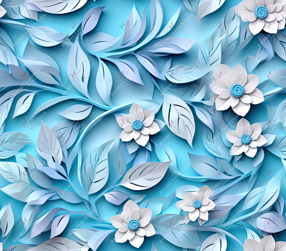 3D Blue Floral - Vinyl Wrap Seamless Vinyl