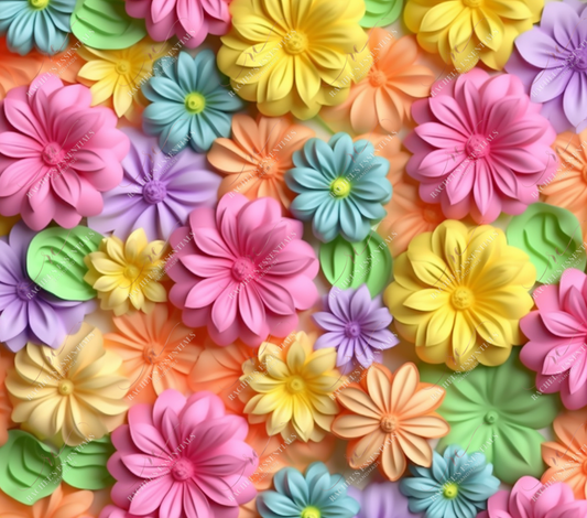 3D Bright Flowers-Ready To Press Sublimation Transfer Print Sublimation