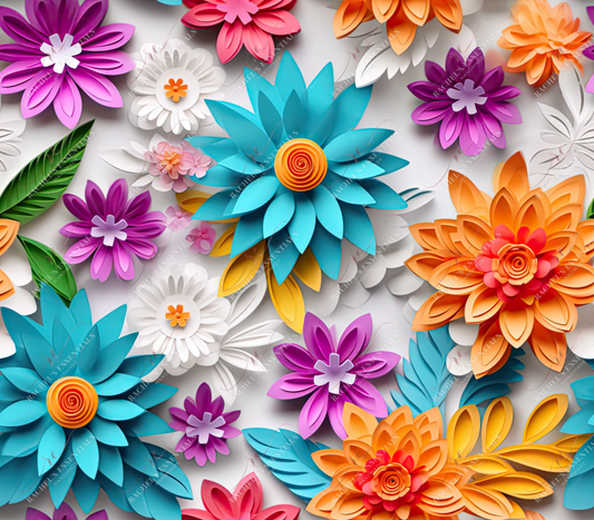 3D Colorful Flowers - Ready To Press Sublimation Transfer Print Sublimation