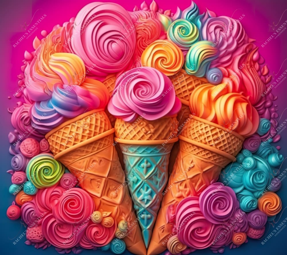 3D Ice Cream Cones-Ready To Press Sublimation Transfer Print Sublimation
