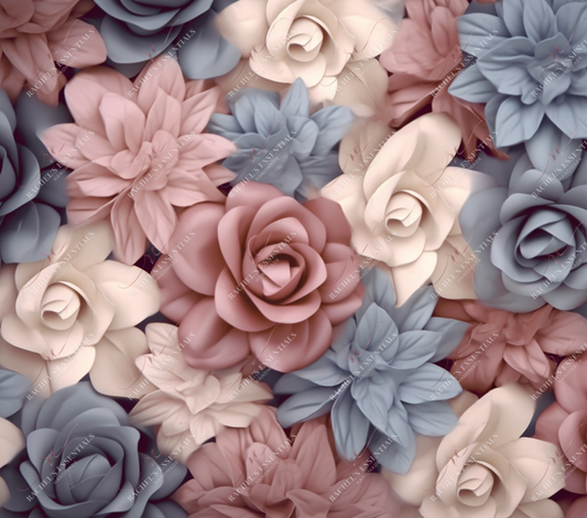 3D Quilled Pale Vintage Flowers-Ready To Press Sublimation Transfer Print Sublimation