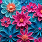 3D Quilled Pink/Blue Flowers-Ready To Press Sublimation Transfer Print Sublimation