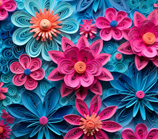 3D Quilled Pink/Blue Flowers- Vinyl Wrap Vinyl