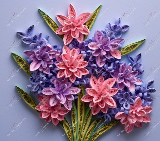 3D Quilled Purple/Pink Flowers-Ready To Press Sublimation Transfer Print Sublimation