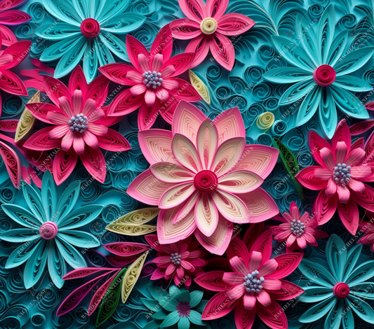 3D Quilled Teal And Pink Flowers- Vinyl Wrap Vinyl