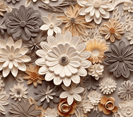3D Quilled Vintage Muted Color Flowers-Ready To Press Sublimation Transfer Print Sublimation