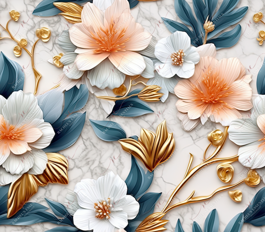 3D White And Gold Floral - Ready To Press Sublimation Transfer Print Sublimation